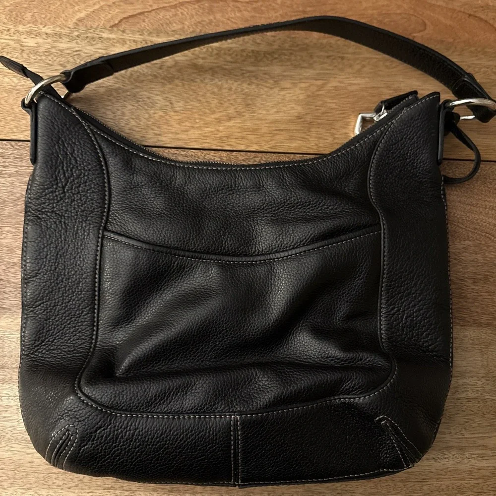 Vintage Brighton Black Pebbled Leather Python-Embossed Hobo Style Shoulder Bag
